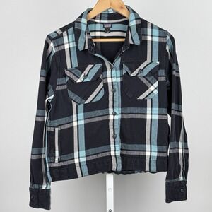 Patagonia Women Long Sleeve Blue‎ Plaid Button Front Shacket